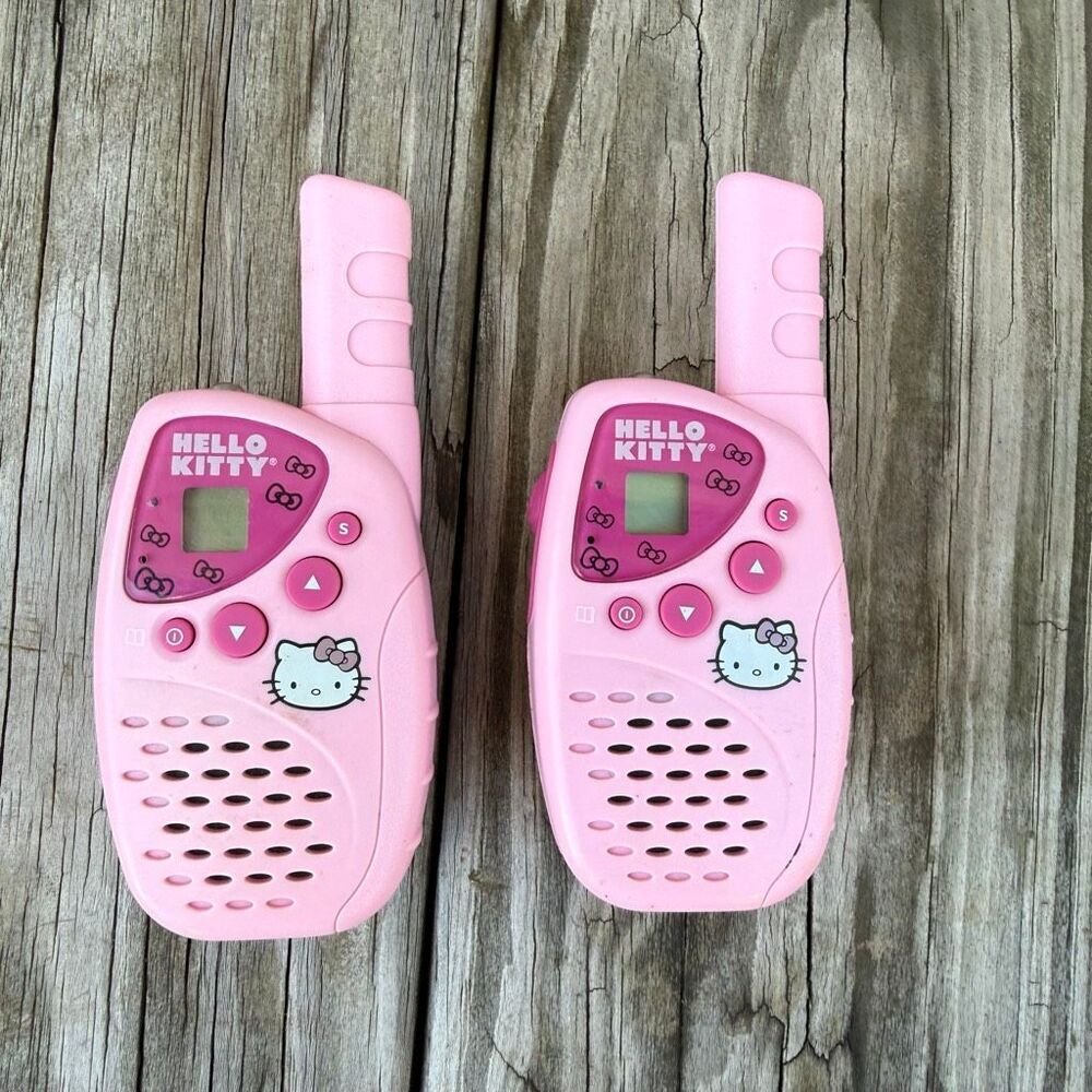 Sanrio Hello Kitty 2014 Pink Walkie Talkie Set of 2 Bow Print Clip-On Radios